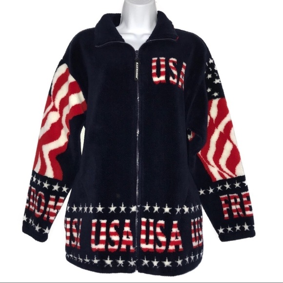 Black Mountain Jackets & Blazers - Red White Blue Zip Front USA Fleece Jacket M